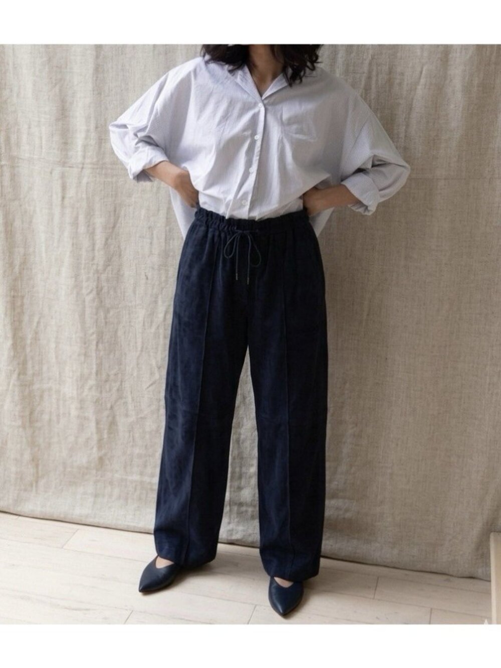 HILTON HOLLIS NY‎ Navy Trouser Designer Pants Relaxed Fit Quiet Luxury Women’s M